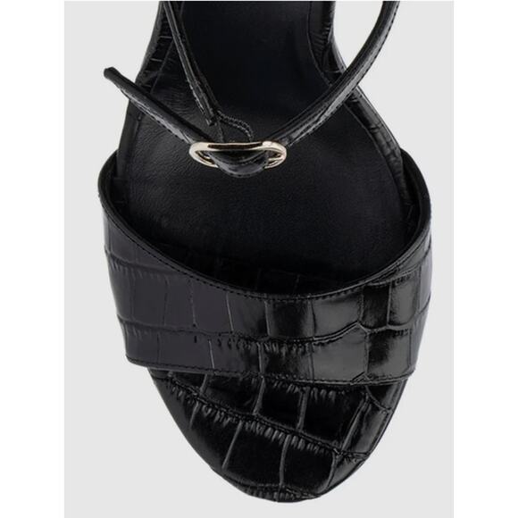 NEW AQUATALIA SANDAL HEEL BLACK LEATHER CROC EMBOSSED STRAPPY MARY JANES CALLEY - Picture 5 of 16